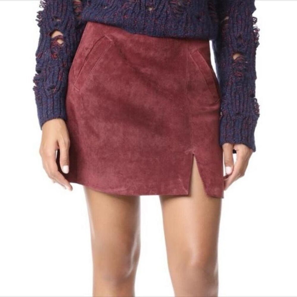 Blank NYC Leather Suede Burgundy Red Mini Skirt Side Slit Size 31